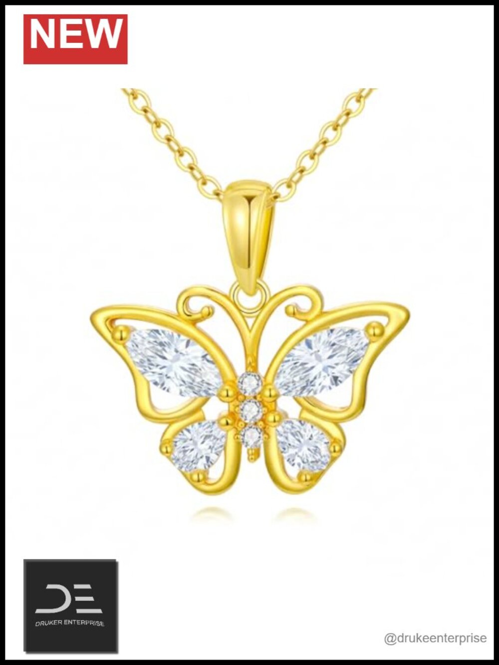 14K Gold Plated Butterfly Birthstone Pendant Necklace for Women